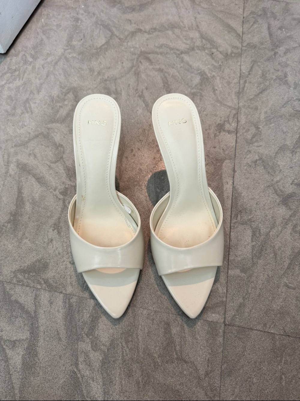 Mango Cream Pointed-Toe Slip-On Heeled Mules - Picture 2 of 4